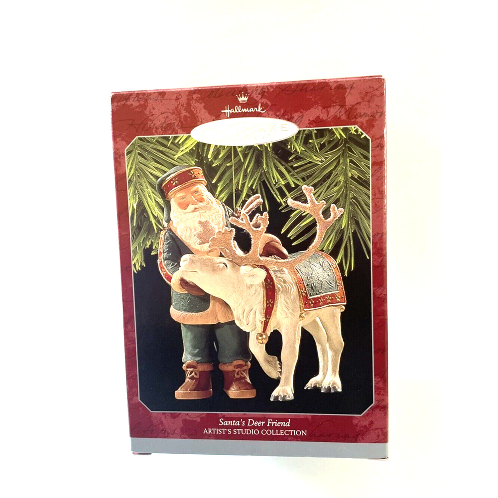 Hallmark Ornament Santas Deer Friend 1998 Artists Studio Collection Vintage